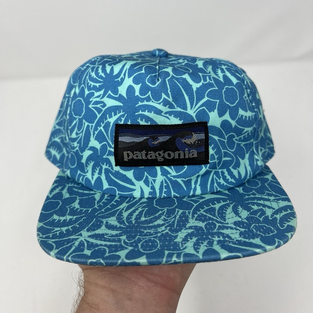 Patagonia Hat Cap Snapback Blue Floral Palm Mens NetPlus Organic Cotton Tropical - Picture 2 of 11